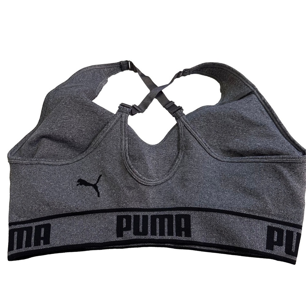 Puma Womens Gray Sports Bra Size Large Adjustable Straps Removable Cups NWT - Picture 3 of 8
